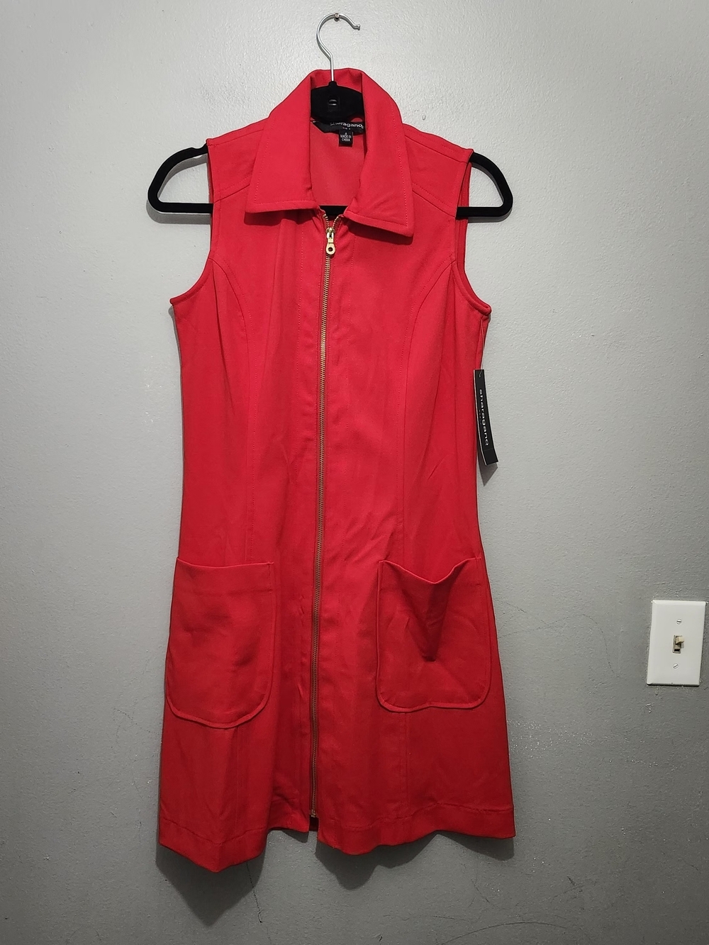 Sharagano Sleeveless Zip-Front Mini Dress in Bright Red Size 4 New